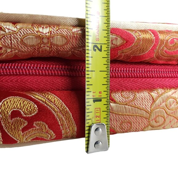 Celebrity Large Zippered Travel Jewelry Makeup Bag Case Red Gold Brocade - Picture 11 of 12